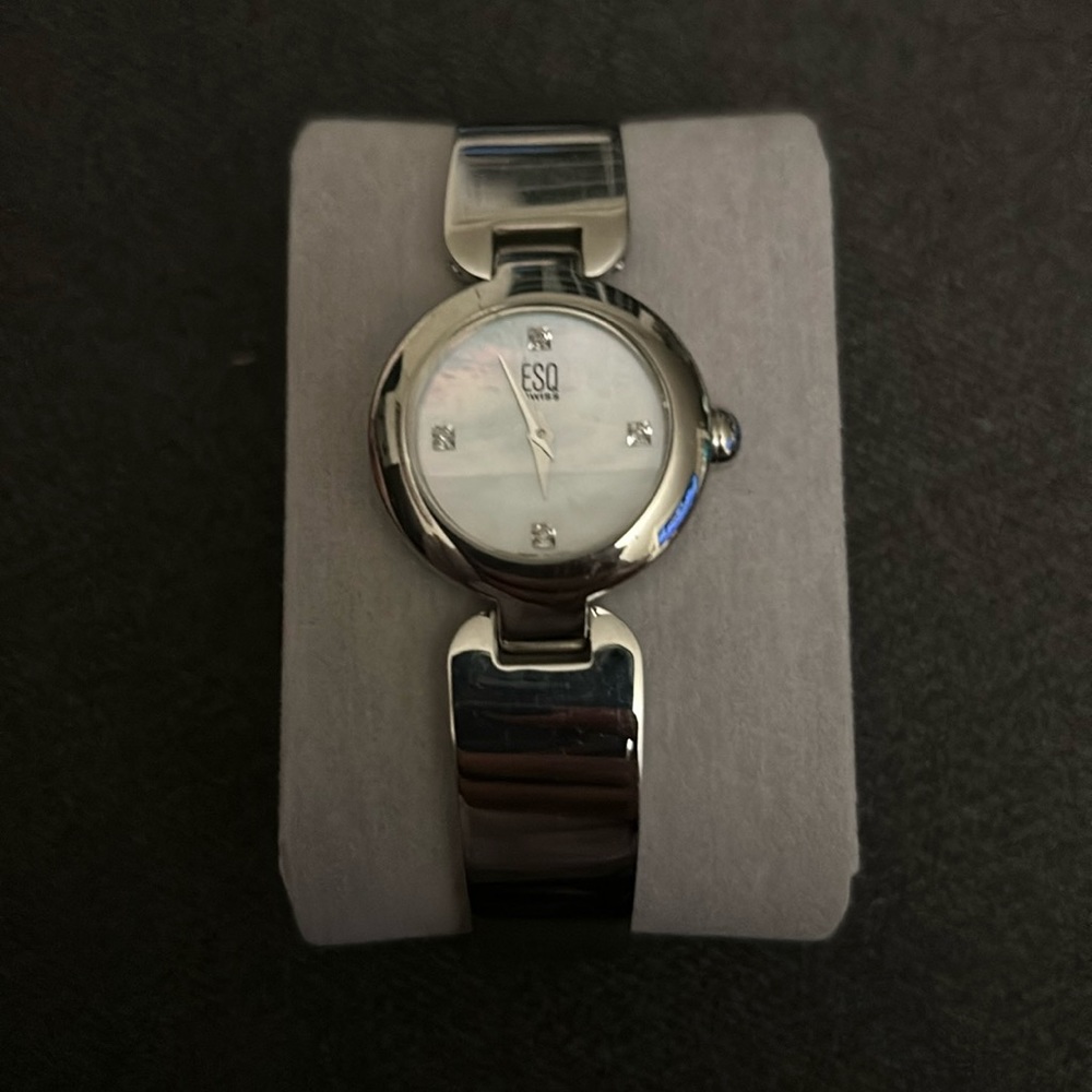 ESQ BY MOVADO CLASSIC WOMENS WHITE DIAL SILVER TONE WATCH E5307
